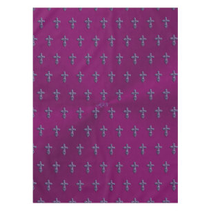 Embossed-look Gothic Cross in Purple with Monogram Tablecloth