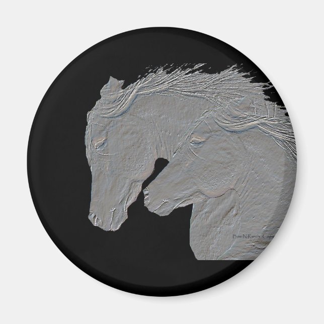 Embossed Look Horses Black background Magnet (Front)