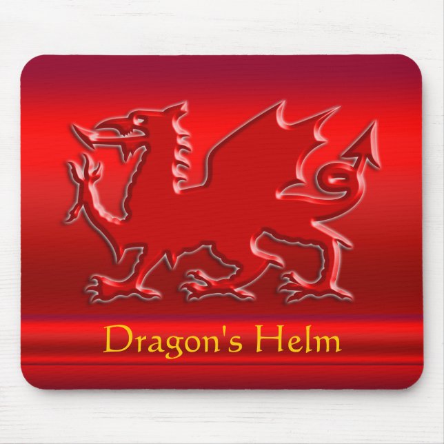 Embossed-look Red Dragon on red chrome-effect Mouse Pad (Front)