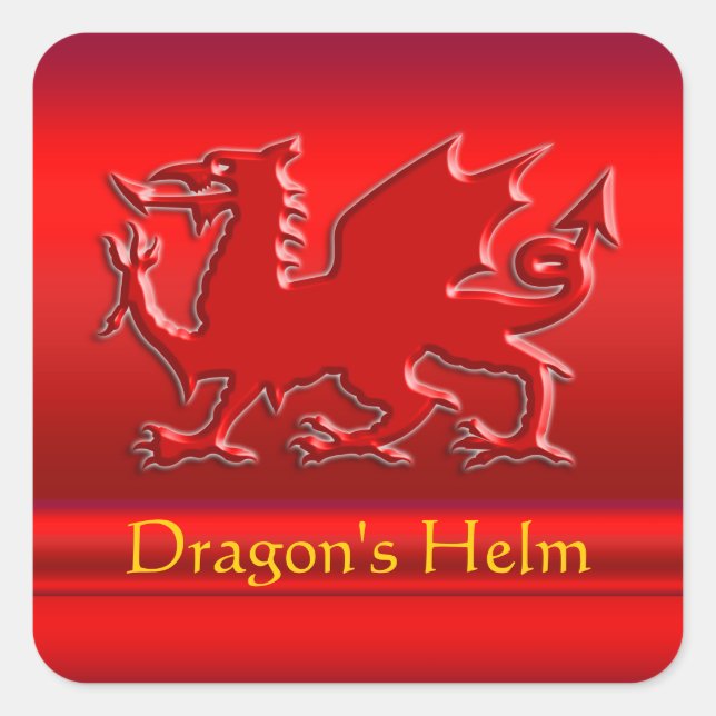 Embossed-look Red Dragon on red chrome-effect Square Sticker (Front)