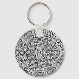 Embossed Look Silver Grey Metal Sand Flower Keychain