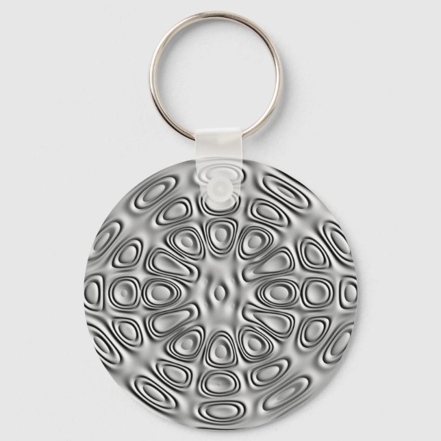 Embossed Look Silver Grey Metal Sand Flower Keychain (Front)