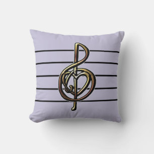 Embossed Look Treble Clef and Heart Pastel Purple Throw Pillow