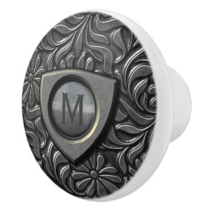 Embossed Metal Shield Monogram ID139 Ceramic Knob