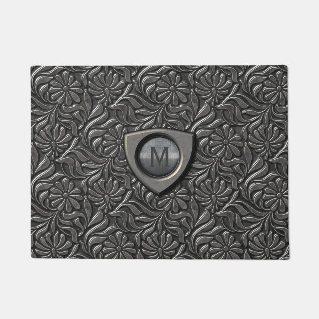 Embossed Metal Shield Monogram ID139 Doormat (Front)