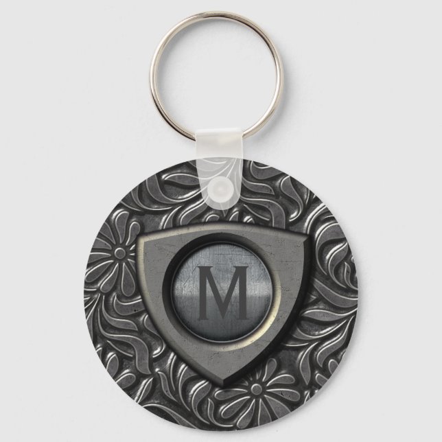 Embossed Metal Shield Monogram ID139 Keychain (Front)