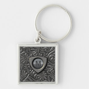Embossed Metal Shield Monogram ID139 Keychain