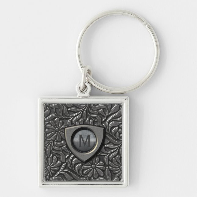 Embossed Metal Shield Monogram ID139 Keychain (Front)