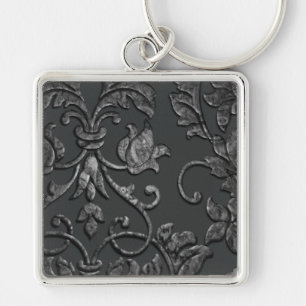 Embossed Metallic Damask, Pewter Keychain