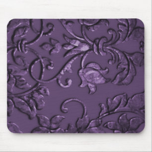 Embossed Metallic Damask, Purple Mouse Pad