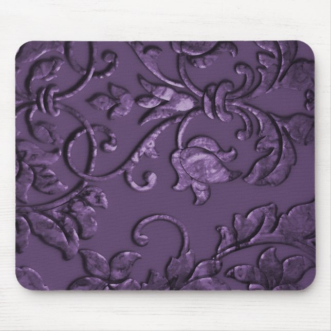 Embossed Metallic Damask, Purple Mouse Pad (Front)