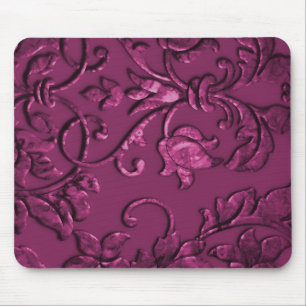 Embossed Metallic Damask Raspberry Mouse Pad