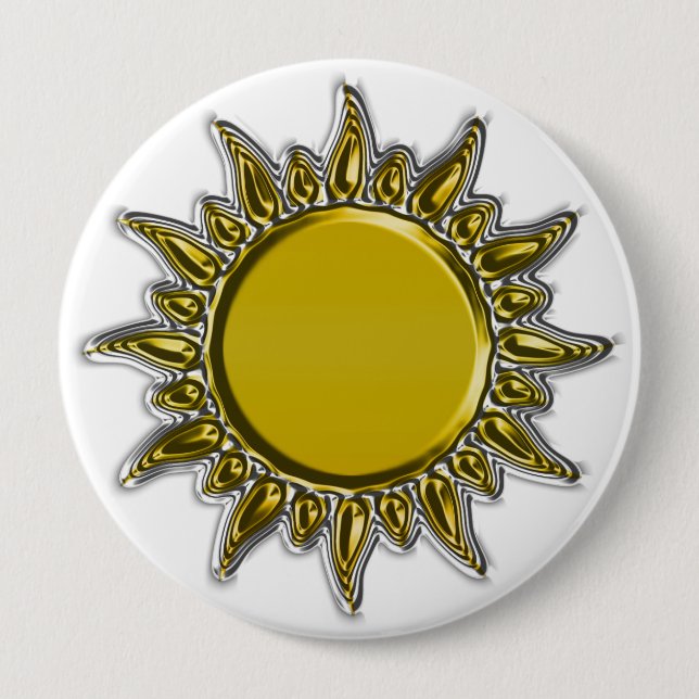 Embossed Metallic Gold Radiant Sun 4 Inch Round Button (Front)