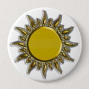 Embossed Metallic Gold Radiant Sun 4 Inch Round Button