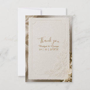 Embossed modern Ivory Wedding Peony Florals Thank You Card