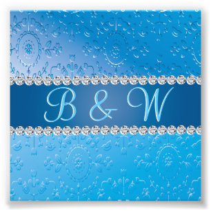 Embossed Monogram Blue Flower Photo Print