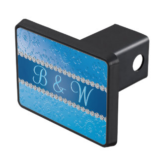Embossed Monogram Blue Flower Trailer Hitch Cover