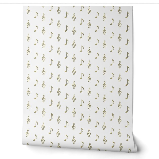 Embossed Music Note & Treble Clef Gold Musical  Wallpaper (Unrolling)