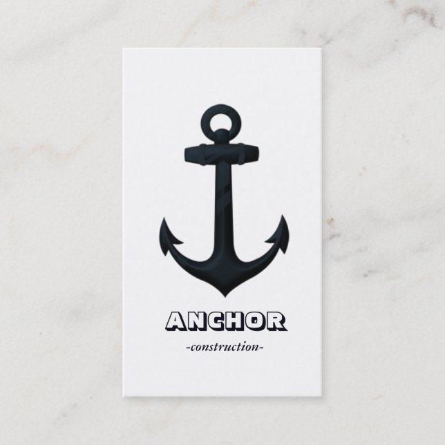 Embossed Navy Blue Nautical ANCHOR Business Card (Front)