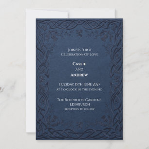 Embossed Navy Celtic Thistle Wedding Invitation