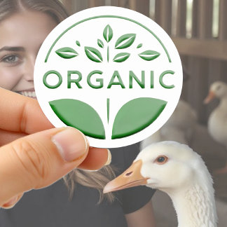 Embossed Organic Food Products Leaf Logo Design  Classic Round Sticker