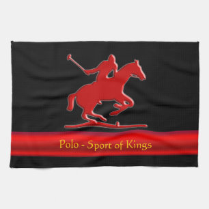 Embossed Polo Pony and Rider, red chrome-look Kitchen Towel