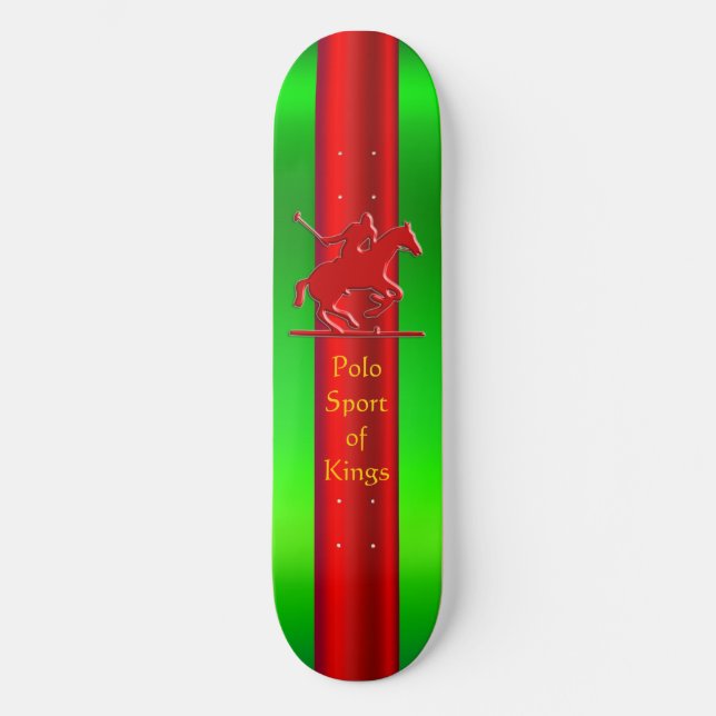 Embossed Polo Pony and Rider, red chrome-look Skateboard (Front)