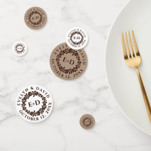 Embossed rose wreath on rustic kraft paper wedding confetti