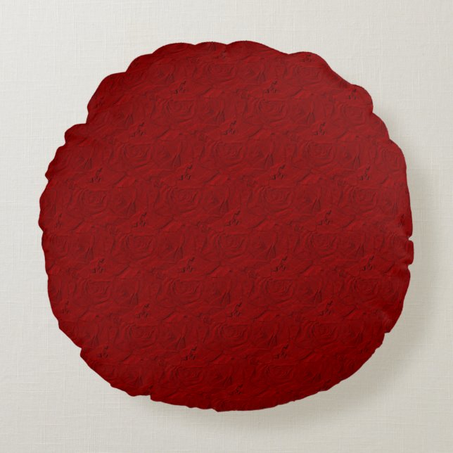 Embossed Roses, Red - Round Throw Pillow (Front)