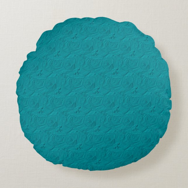 Embossed Roses, Teal - Round Throw Pillow (Front)