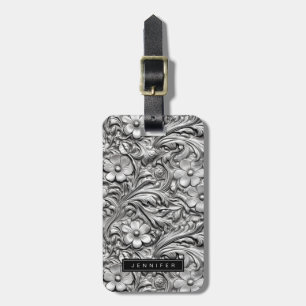 Embossed Silver Floral Luggage Tags