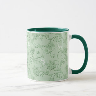 Embossed Swirls and Butterflies Mug - Mint