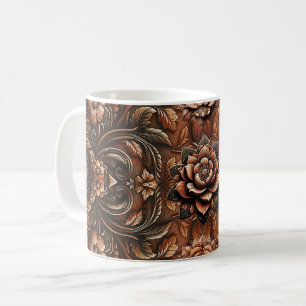 Embossed Vintage Floral Faux Leather Look Coffee Mug
