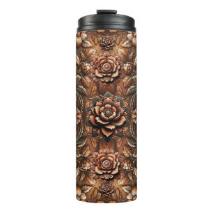Embossed Vintage Floral Faux Leather Look Thermal Tumbler