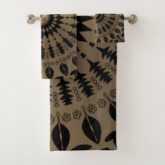 "Embrace Allure with Golden Stencil Bath Towel Set