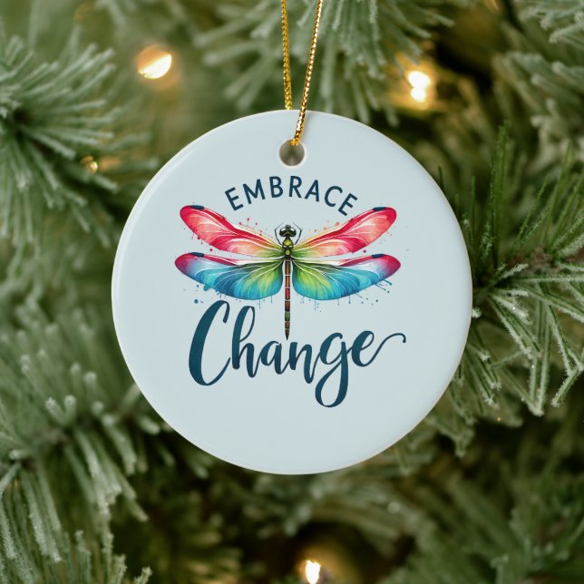 Embrace Change - Artistic Dragonfly Ceramic Ornament (Tree)