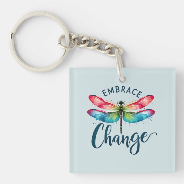 Embrace Change - Artistic Dragonfly Keychain (Front)