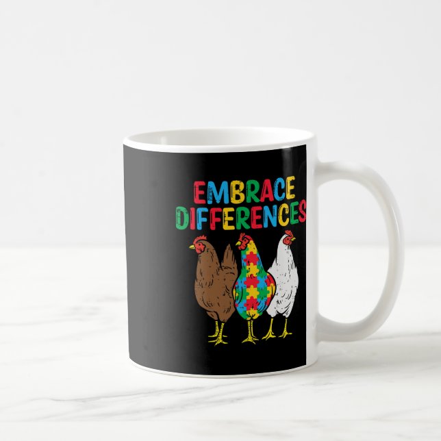 Embrace Differences 3 Chickens Puzzle Autism Aware Coffee Mug (Right)