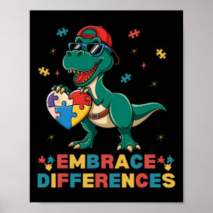 Embrace Differences Autism Awareness T-rex Puzzle  Poster