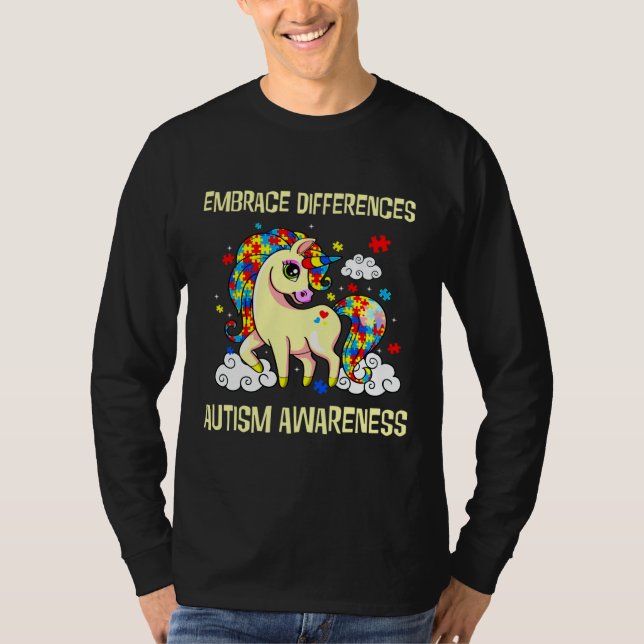 Embrace Differences Autism Awareness Unicorn T-Shirt (Front)