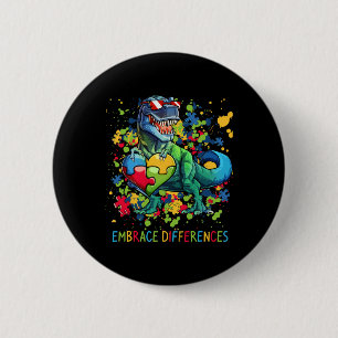 Embrace Differences Autism Dinosaur T-rex Puzzle H 2 Inch Round Button