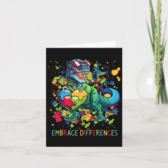 Embrace Differences Autism Dinosaur T-rex Puzzle H Card (Front)