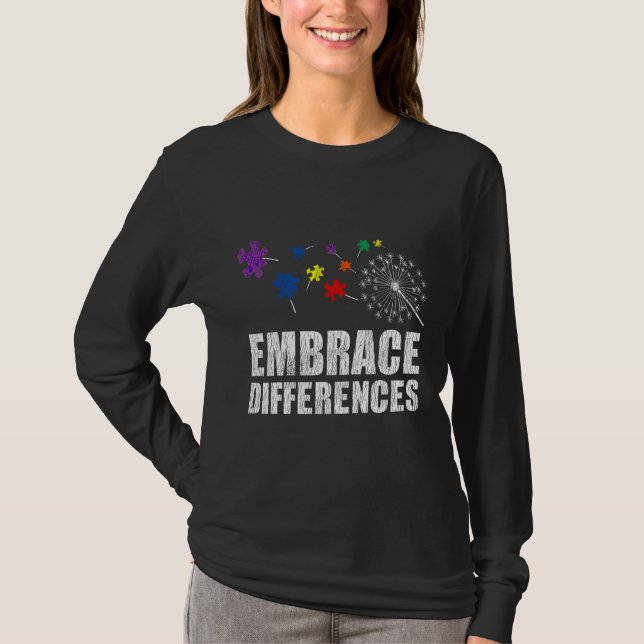 Embrace Differences Autistic Kids Autism Awareness T-Shirt (Front)
