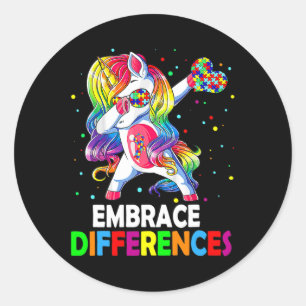 Embrace Differences Dabbing Unicorn Autism Awarene Classic Round Sticker