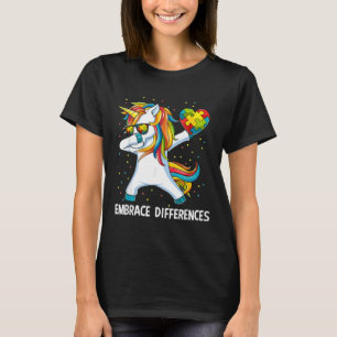 Embrace Differences Dabbing Unicorn Autism Awarene T-Shirt