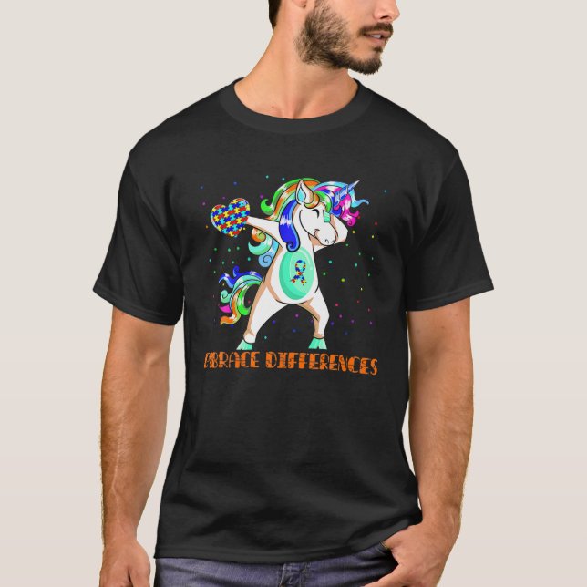 Embrace Differences Dabbing Unicorn Autism Awarene T-Shirt (Front)