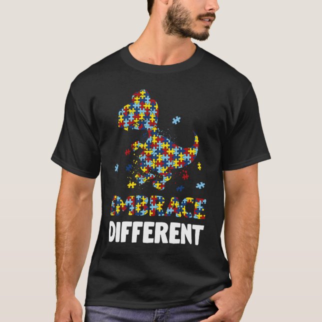 Embrace Differences Dinosaur Autism Awareness Day T-Shirt (Front)