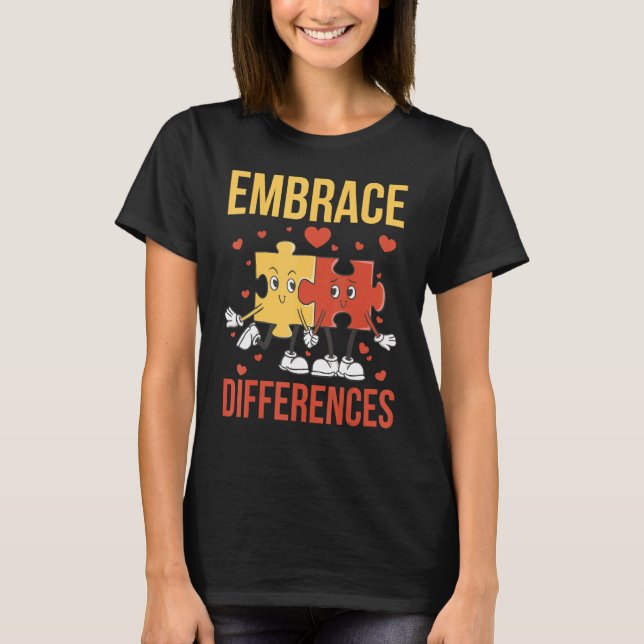 Embrace Differences, Funny World Autism Day Puzzle T-Shirt (Front)