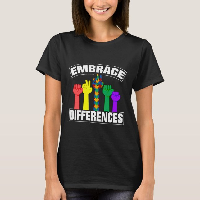 Embrace Differences Proud And Support Autism Aware T-Shirt (Front)