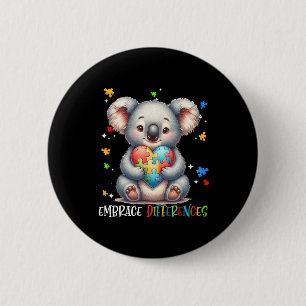 Embrace Differences Puzzle Heart Koala Autism Awar 2 Inch Round Button